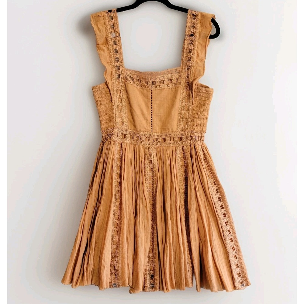 FP One Free People Verona Mini Dress In A Muted Orange Color Sz M Crochet Accent